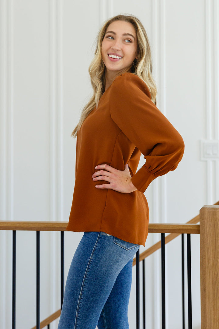 Womens - Enjoy This Moment V Neck Blouse In Toffee