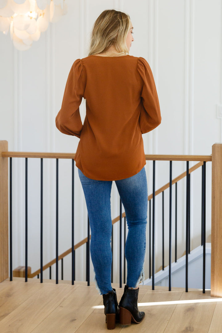 Womens - Enjoy This Moment V Neck Blouse In Toffee