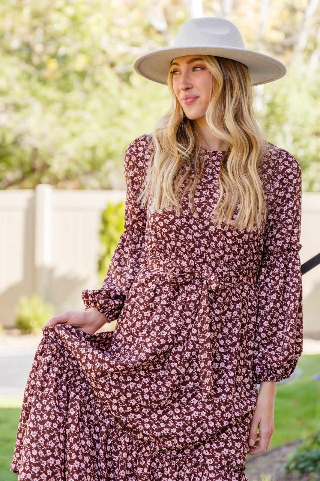 Womens - Flow With The Times Floral Midi Dress In Brown
