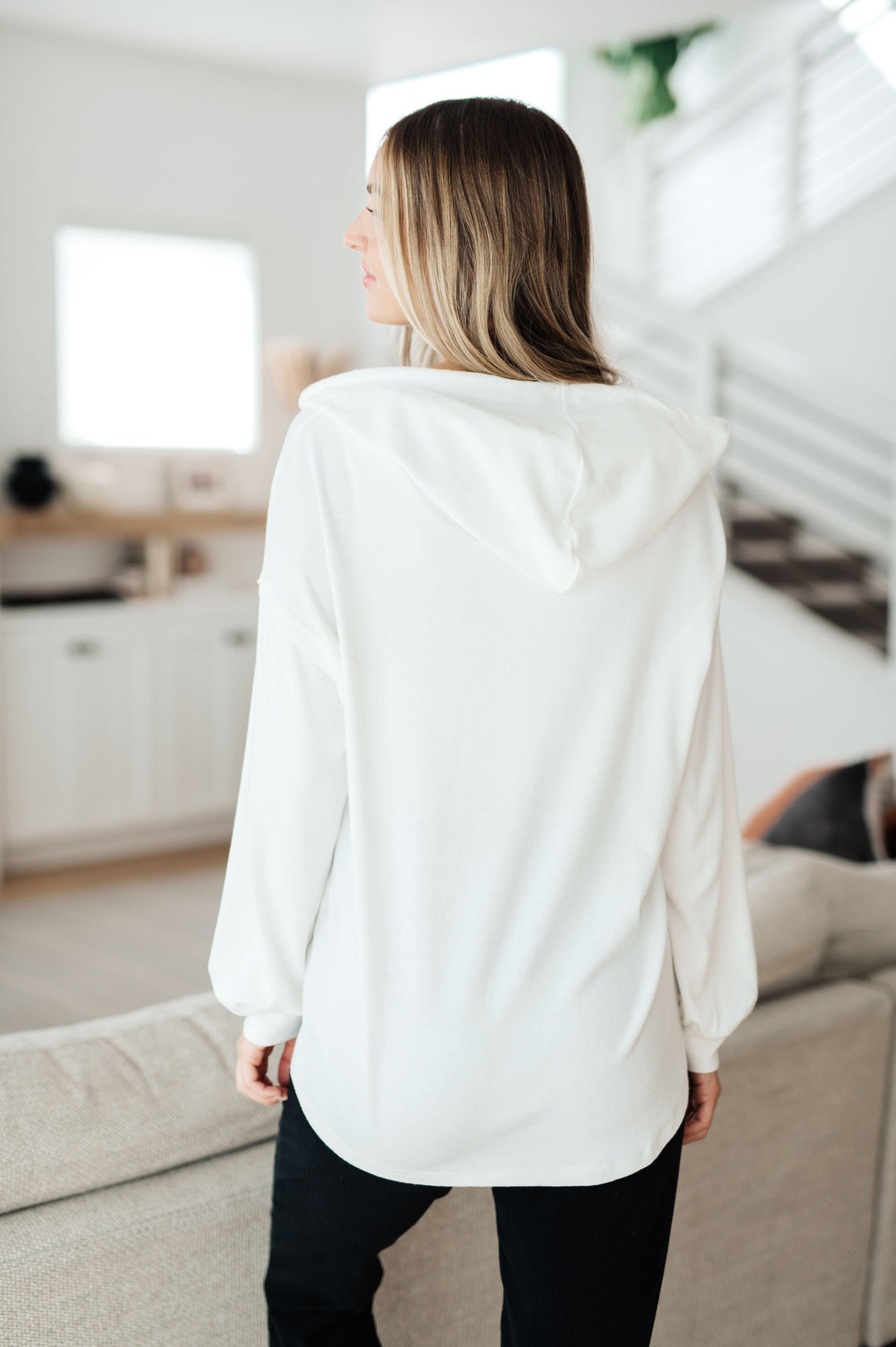 Womens - Happier Now Henley Hoodie In Ivory