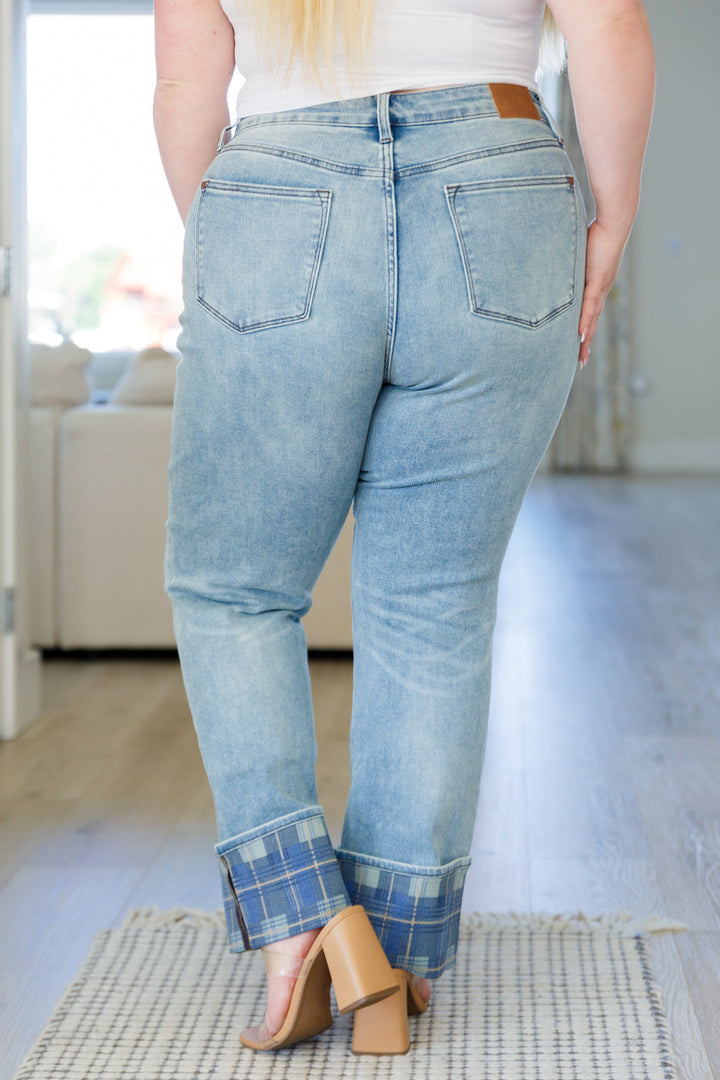 Womens - Miranda High Rise Plaid Cuff Vintage Straight Jeans