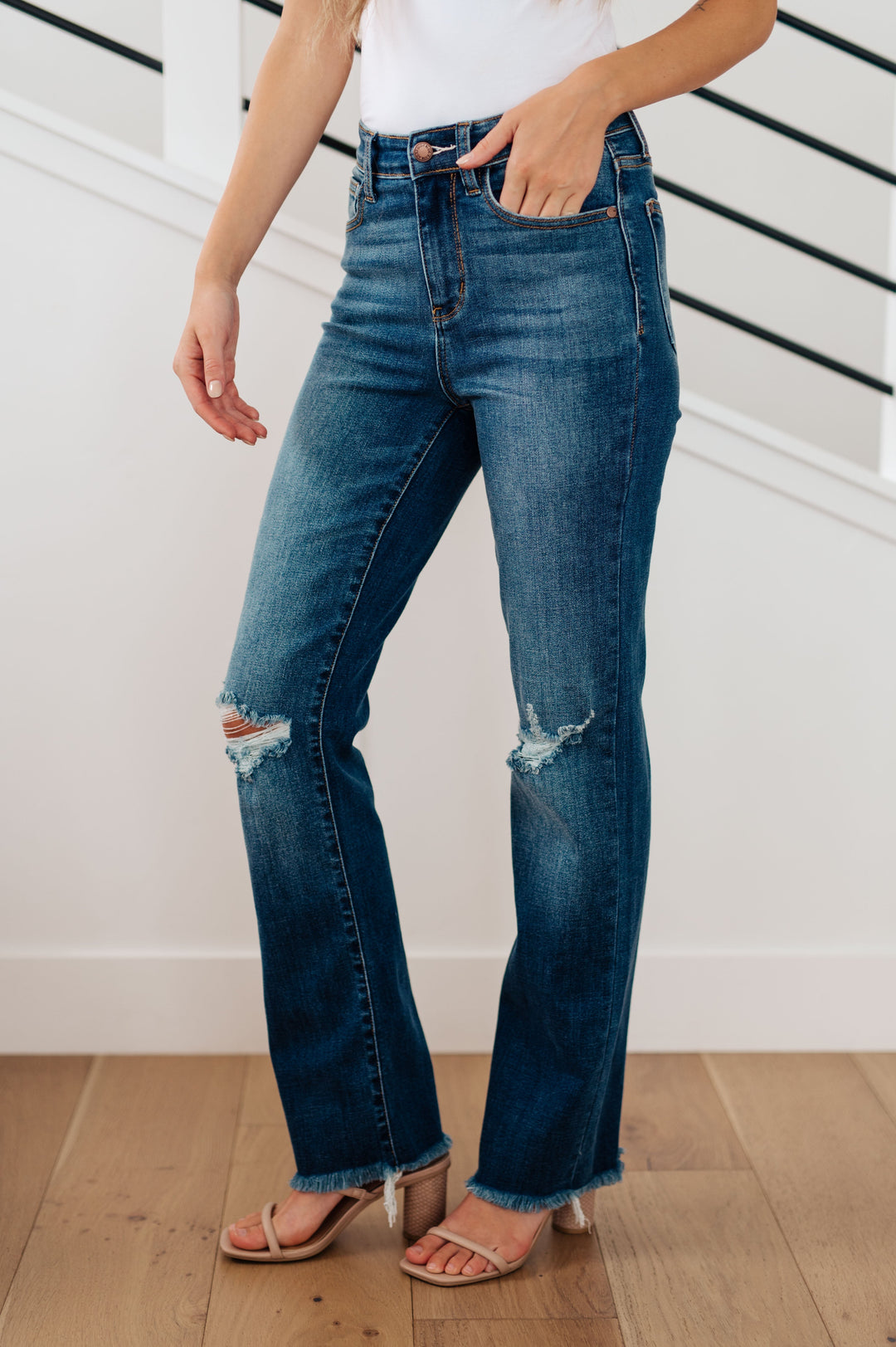 Womens - Morgan High Rise Distressed Straight Jeans