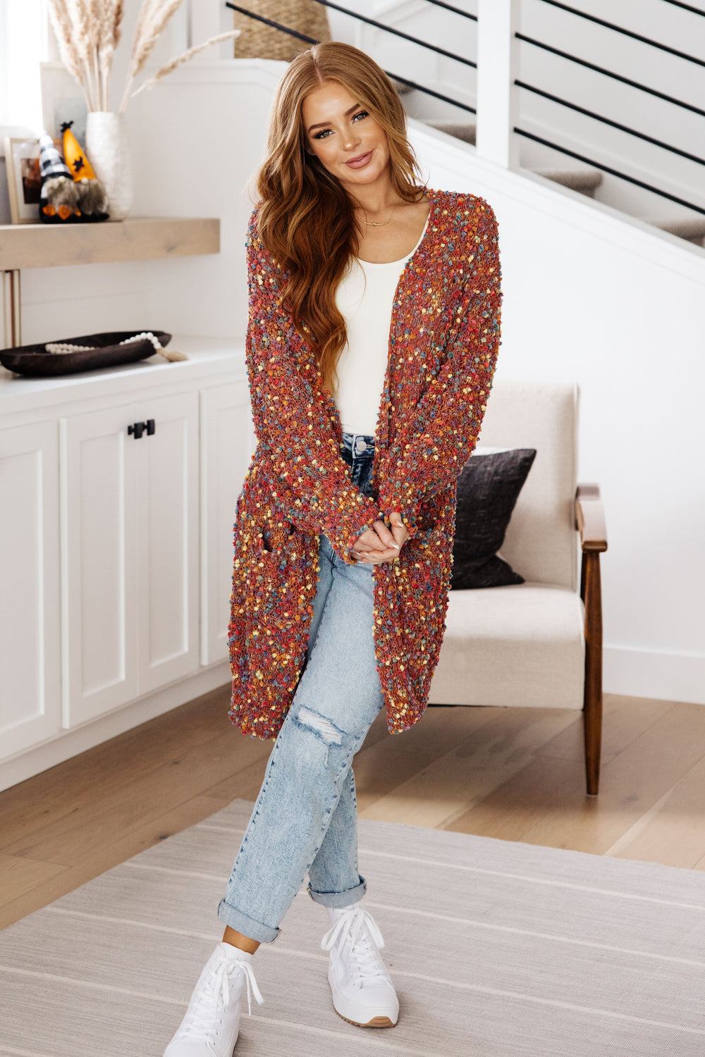 Womens - No Time Like The Present Confetti Cardigan In Rust