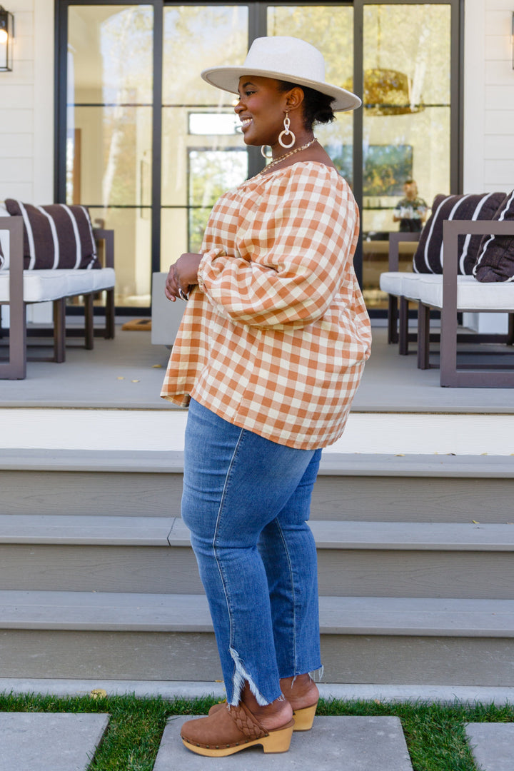 Womens - One Fine Afternoon Gingham Plaid Top In Caramel