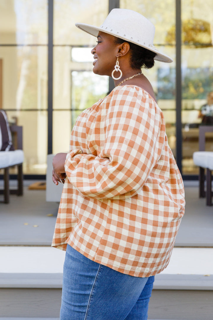 Womens - One Fine Afternoon Gingham Plaid Top In Caramel