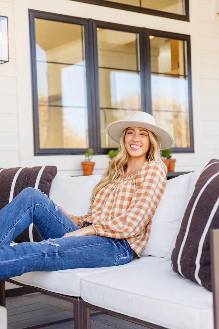 Womens - One Fine Afternoon Gingham Plaid Top In Caramel