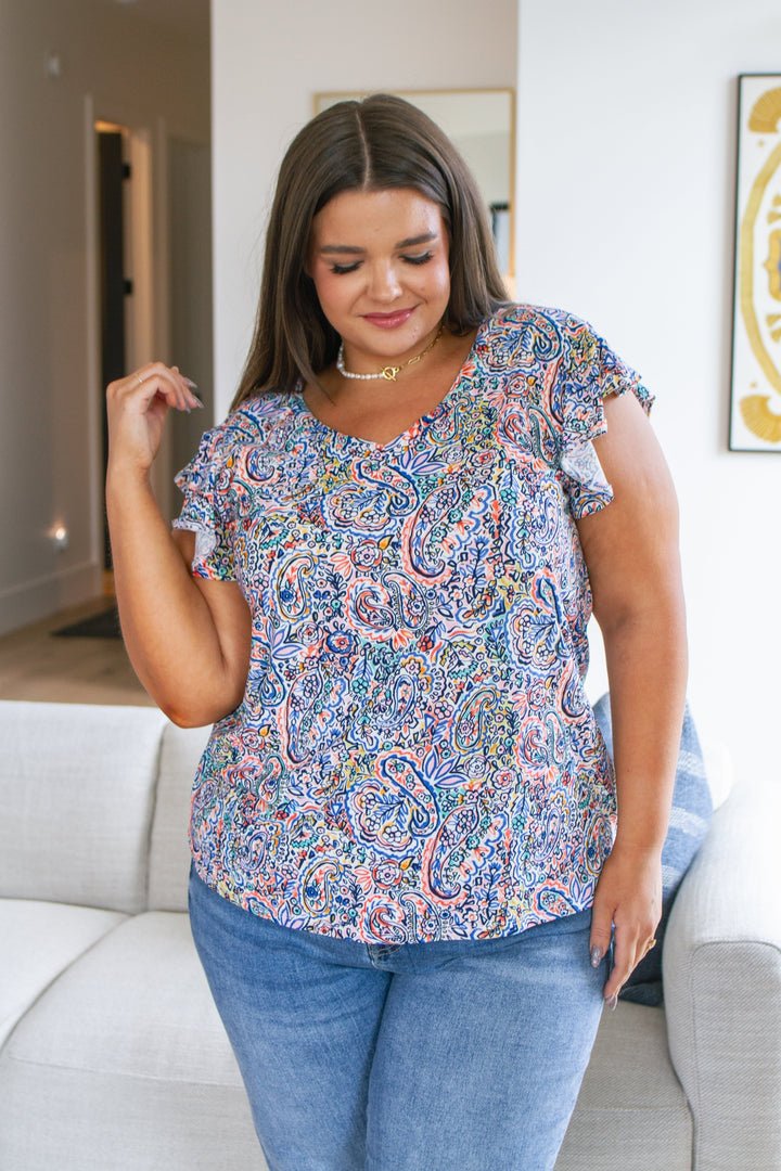 Womens - Patient In Paisley Flutter Sleeve Top