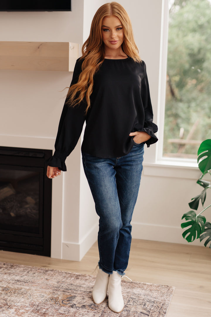 Womens - Peaceful Moments Smocked Sleeve Blouse In Black