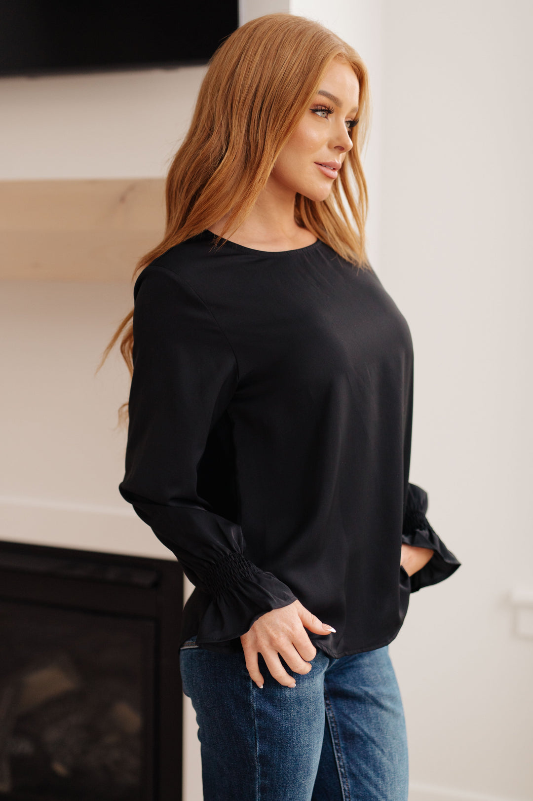 Womens - Peaceful Moments Smocked Sleeve Blouse In Black