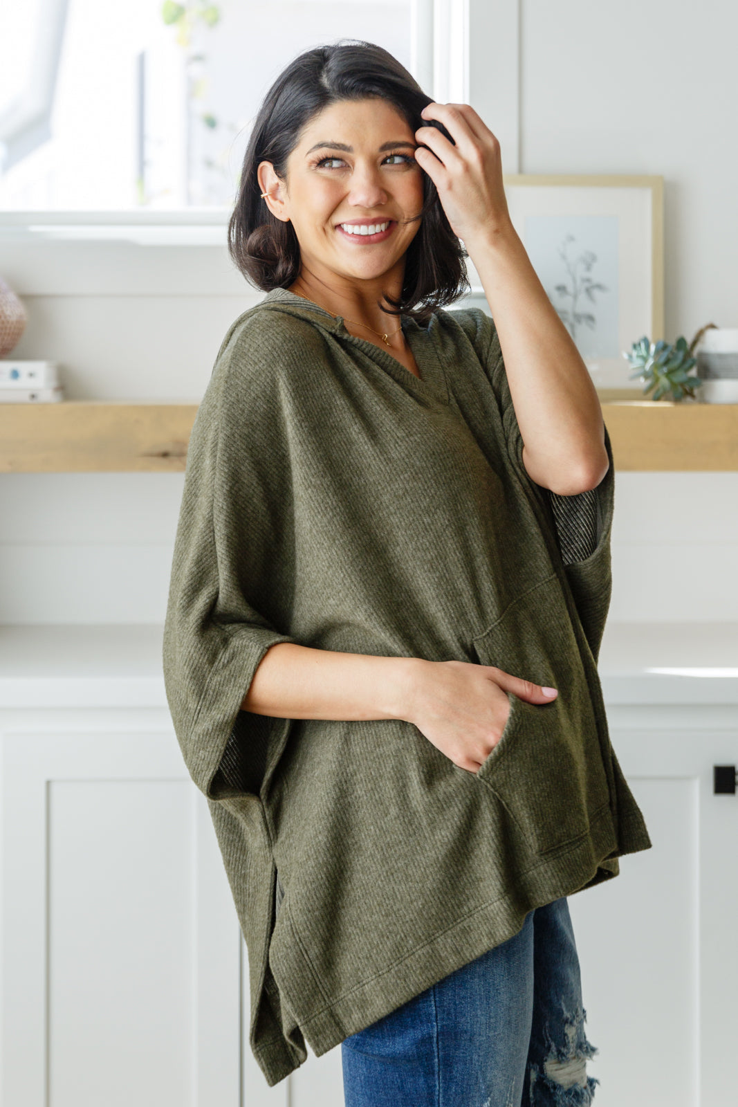 Womens - Perfectly Poised Hooded Poncho In Olive