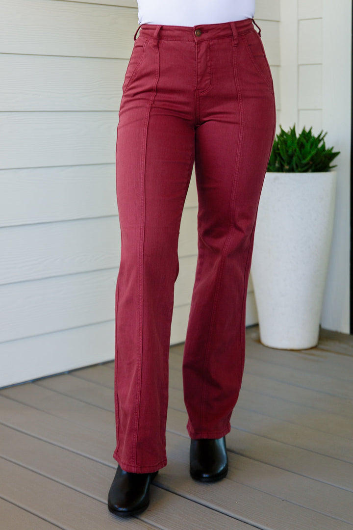 Womens - Phoebe High Rise Front Seam Straight Jeans In Burgundy