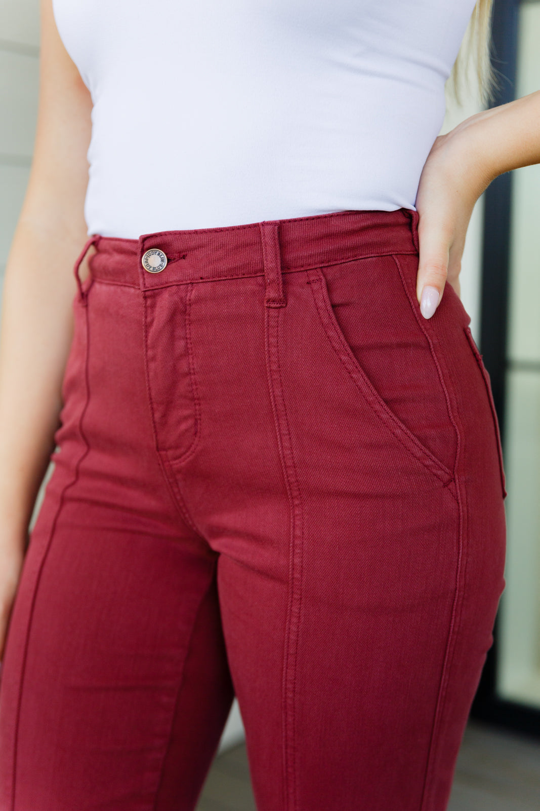Womens - Phoebe High Rise Front Seam Straight Jeans In Burgundy
