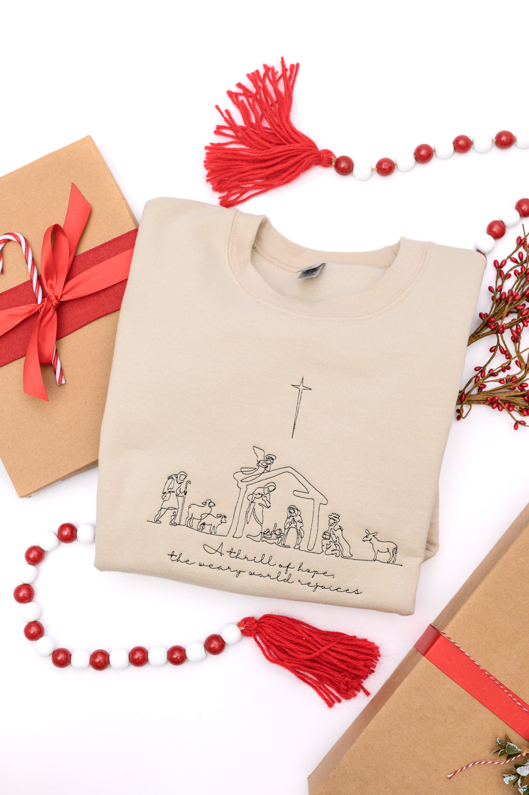 Womens - PREORDER: A Thrill Of Hope Embroidered Nativity Sweatshirt