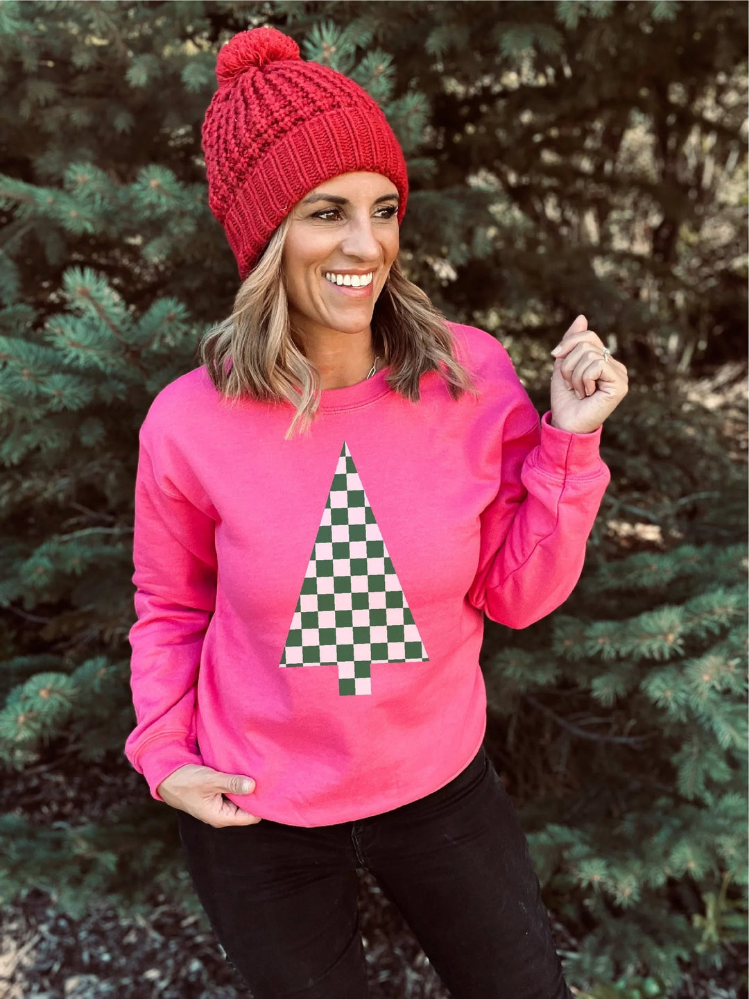 Womens - PREORDER: Checkered Christmas Tree Sweatshirt