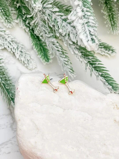 Womens - PREORDER: Christmas Martini Enamel Stud Earrings
