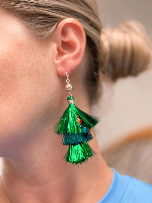 Womens - PREORDER: Christmas Tinsel Dangle Earrings In Two Colors