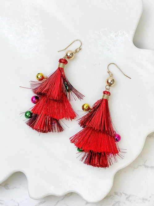 Womens - PREORDER: Christmas Tinsel Dangle Earrings In Two Colors