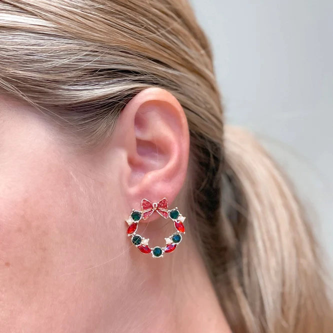 Womens - PREORDER: Christmas Wreath Baguette Stud Earrings