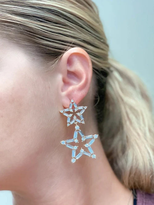 Womens - PREORDER: Clear Crystal Winter Star Duo Dangle Earrings