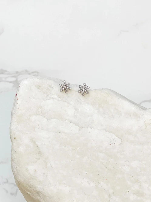 Womens - PREORDER: Cubic Zirconia Snowflake Stud Earrings In Silver