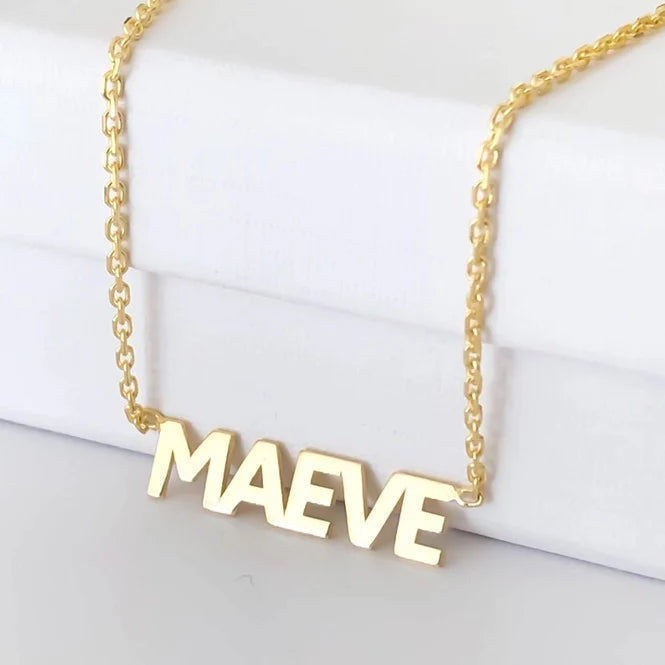 Womens - PREORDER: Custom Block Font Name Necklace In Three Colors
