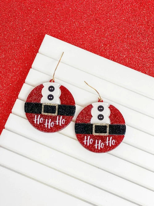 Womens - PREORDER: Ho Ho Ho Santa Belt Ornament Dangle Earrings