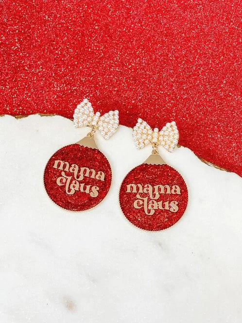 Womens - PREORDER: Mama Claus Dangle Earrings