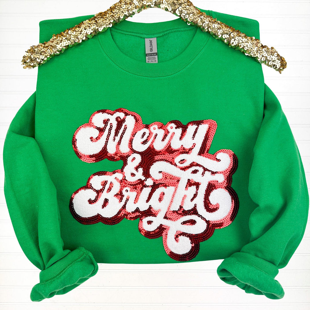 Womens - PREORDER: Merry & Bright Sequin And Chenille Patch Sweatshirt