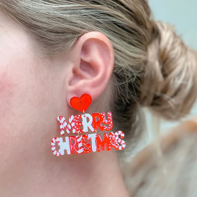 Womens - PREORDER: Merry Christmas Acrylic Dangle Earrings