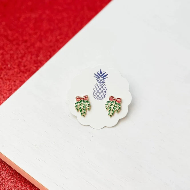 Womens - PREORDER: Mistletoe Enamel Stud Earrings