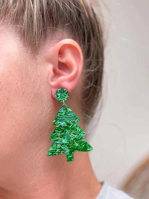 Womens - PREORDER: Pine Glitter Clear Resin Christmas Tree Dangles