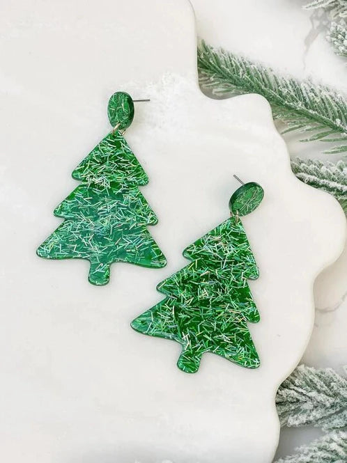 Womens - PREORDER: Pine Glitter Clear Resin Christmas Tree Dangles