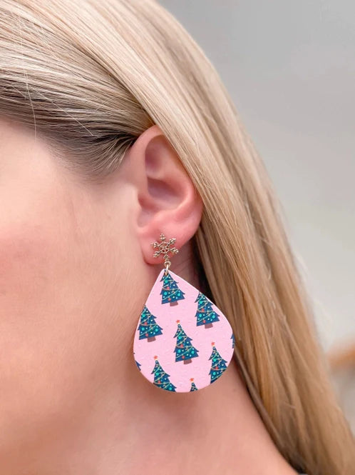 Womens - PREORDER: Pink Oval Christmas Tree Dangle Earrings