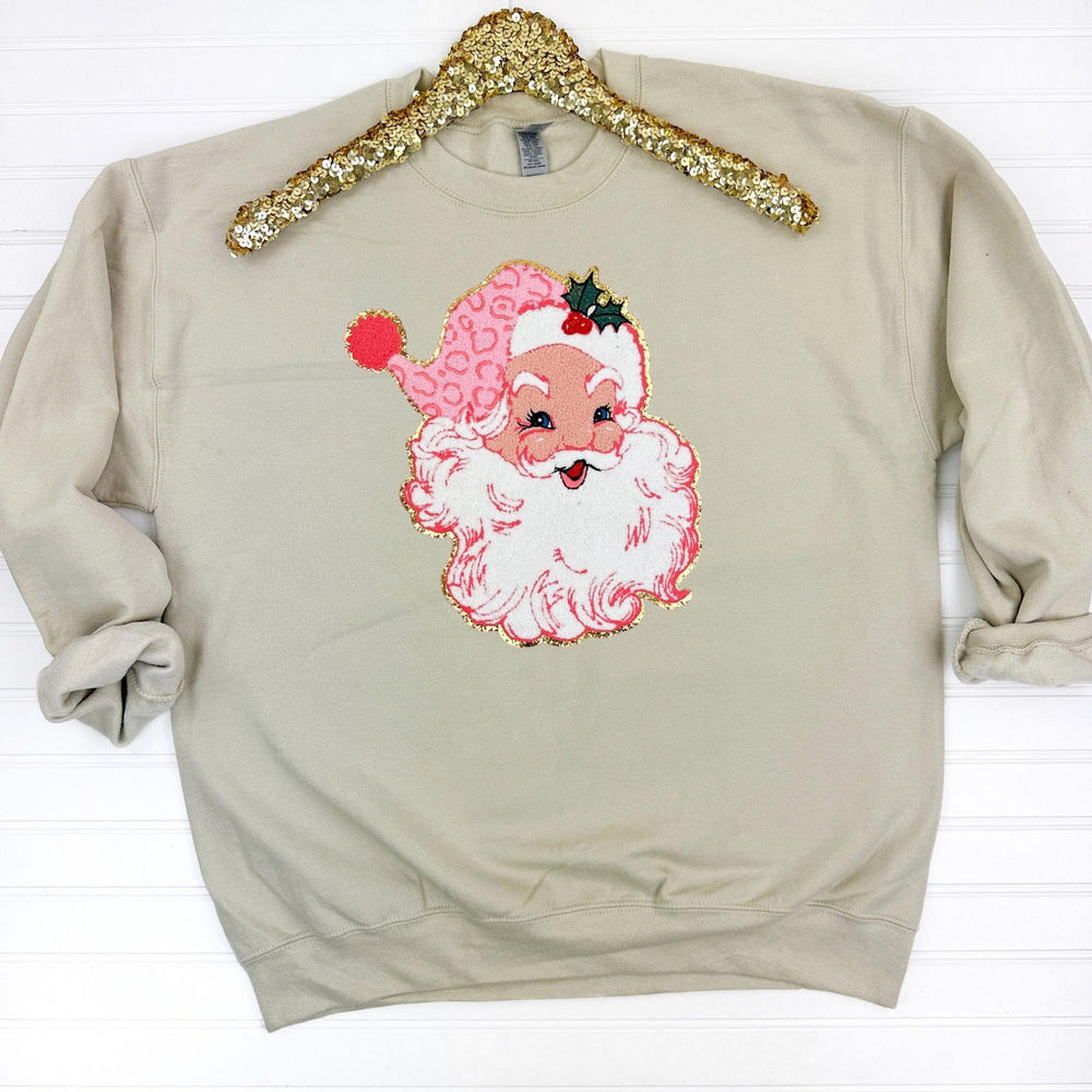 Womens - PREORDER: Santa Chenille Patch Sweatshirt (Light Skin) In Assorted Colors
