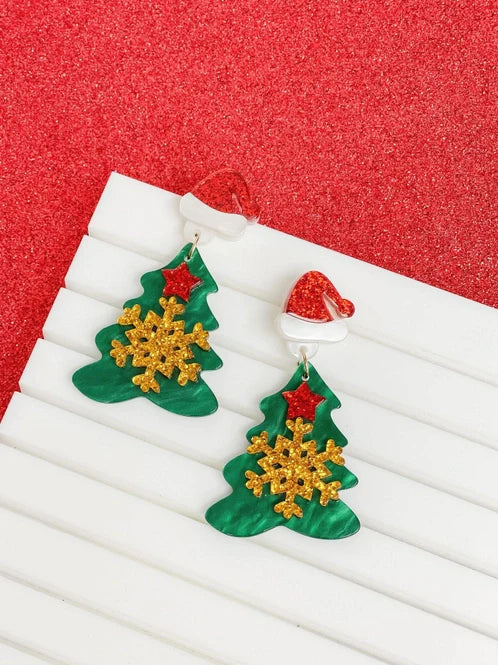 Womens - PREORDER: Santa Hat Glitter Resin Christmas Tree Dangles