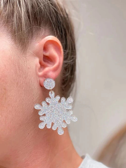 Womens - PREORDER: Winter Morning Glitter Clear Resin Snowflake Dangles