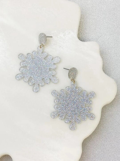 Womens - PREORDER: Winter Morning Glitter Clear Resin Snowflake Dangles