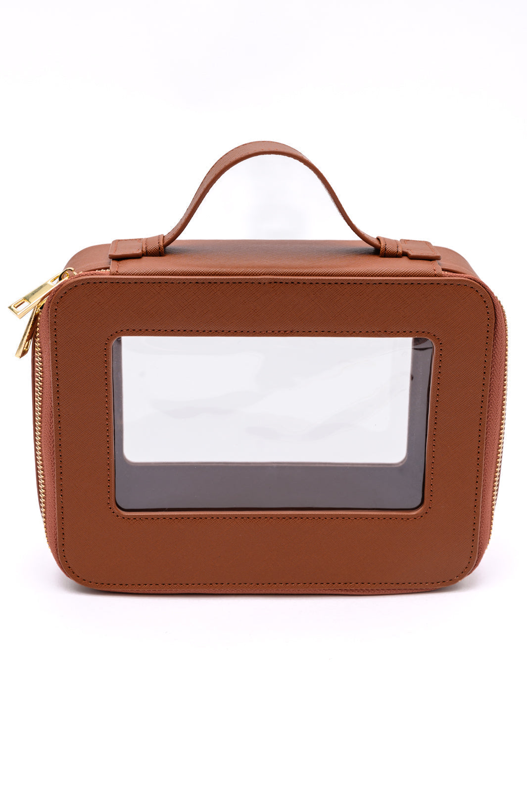 Womens - PU Leather Travel Cosmetic Case In Camel