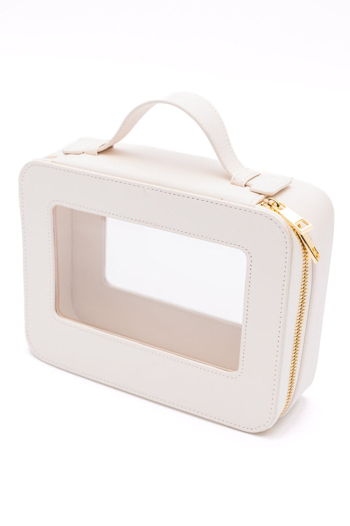 Womens - PU Leather Travel Cosmetic Case In Cream