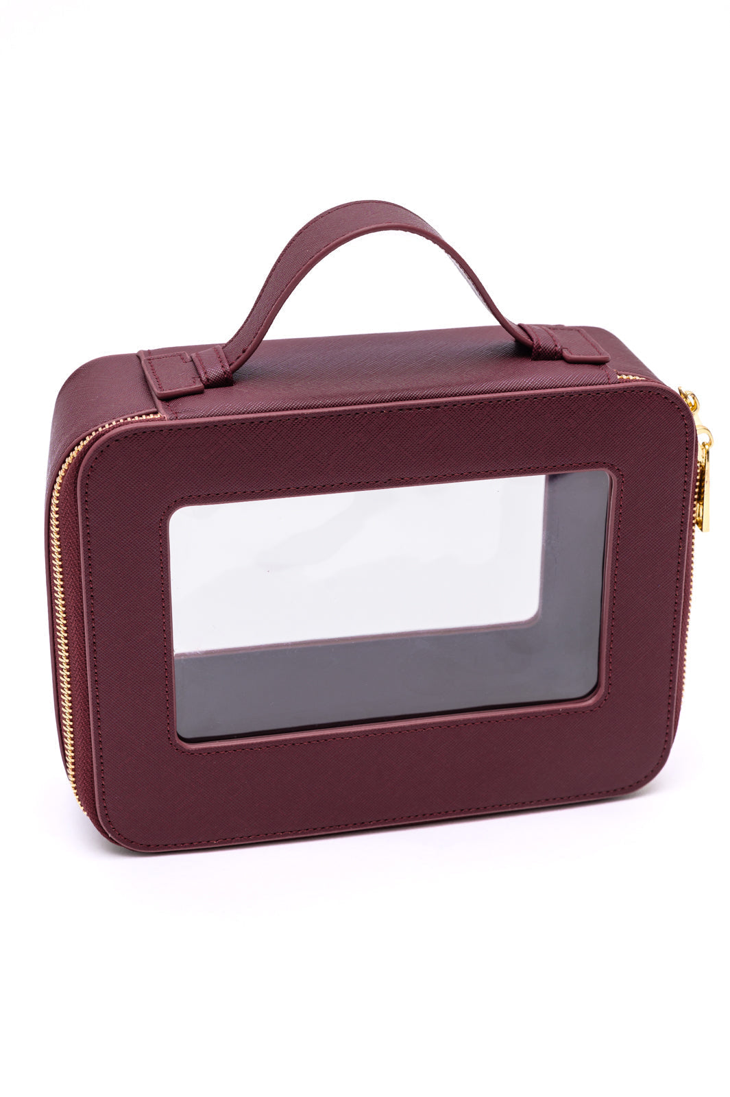 Womens - PU Leather Travel Cosmetic Case In Wine