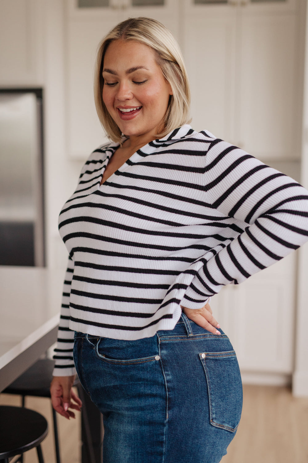Womens - Self Improvement V-Neck Striped Sweater