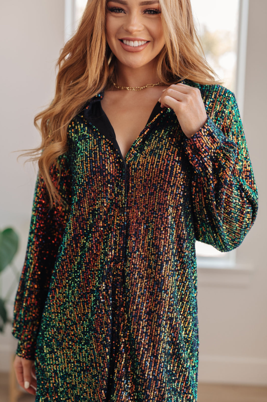 Womens - Shimmering Splendor Sequin Shirt Dress