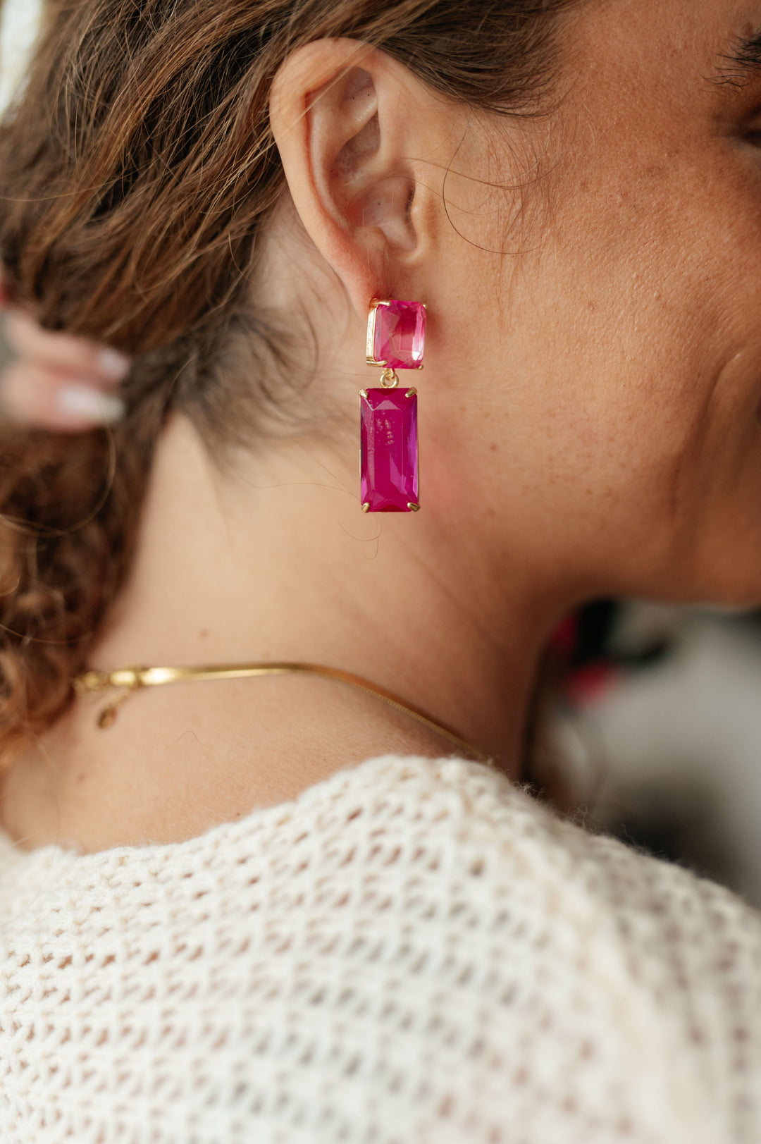 Womens - Sparkly Spirit Rectangle Crystal Earrings In Pink