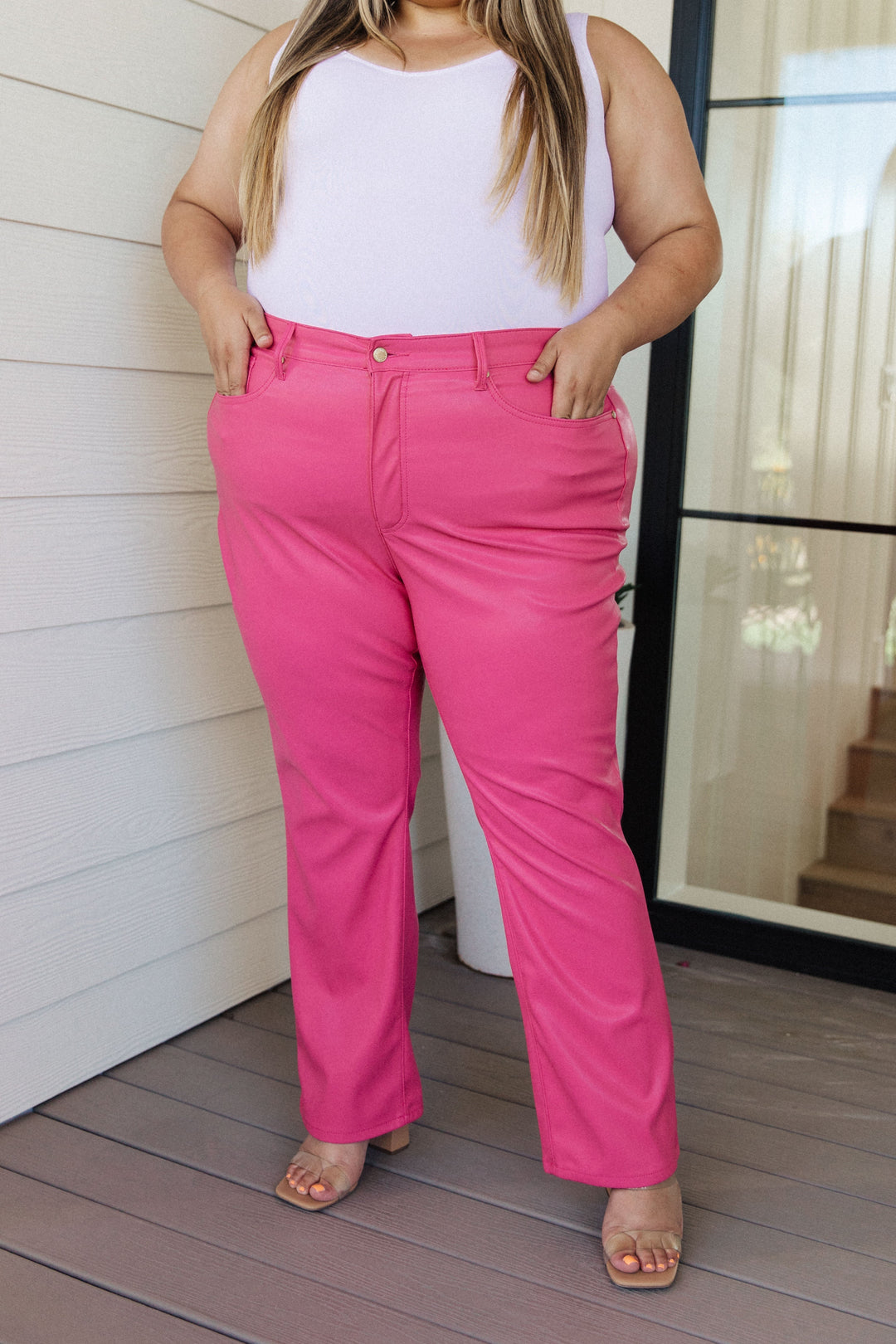 Womens - Tanya Control Top Faux Leather Pants In Hot Pink