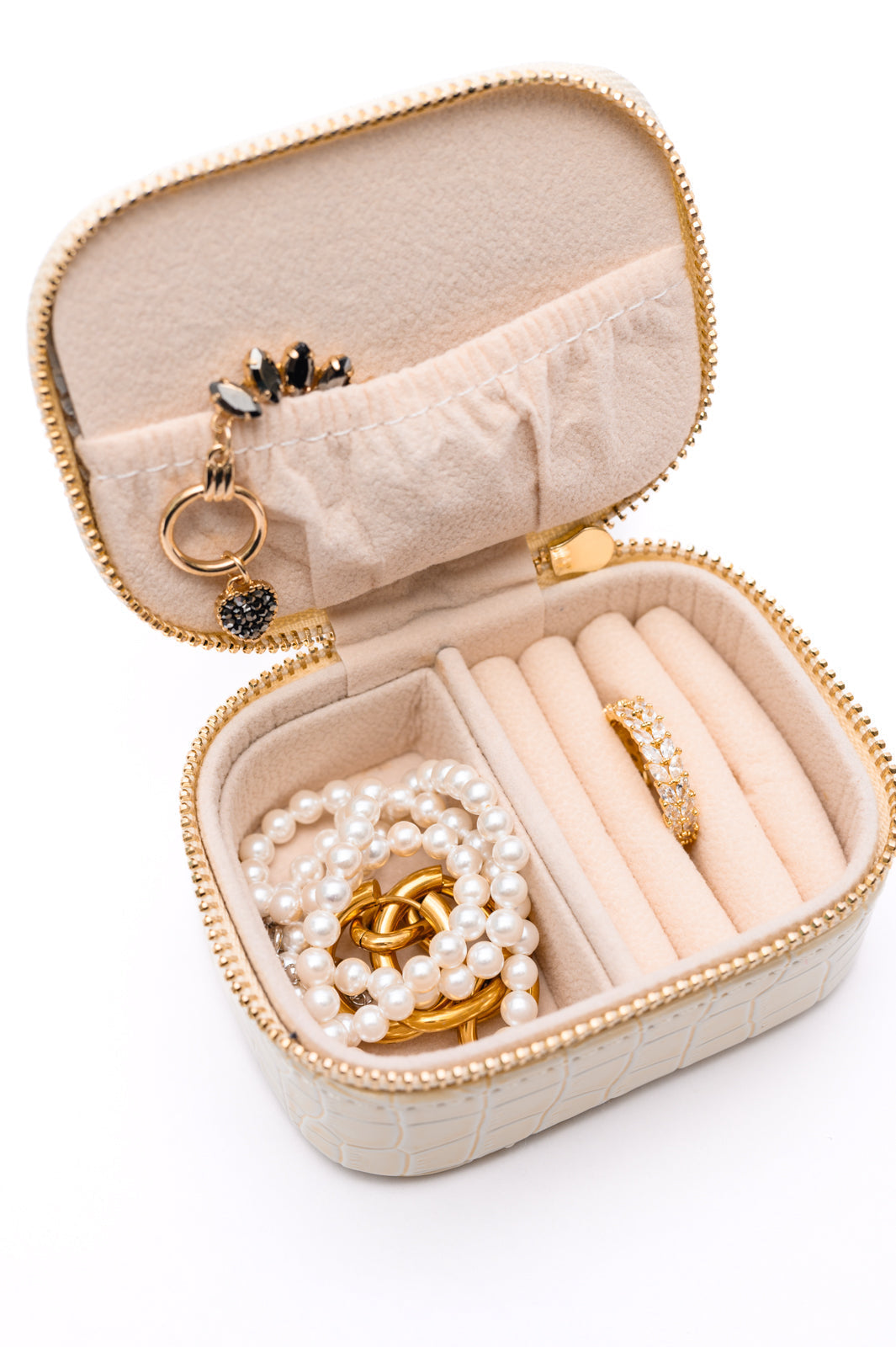 Womens - Travel Jewelry Case In Cream Snakeskin