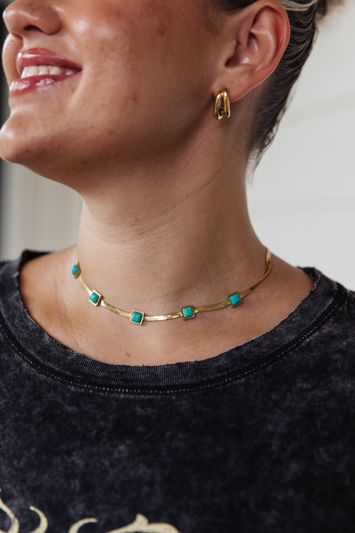 Womens - Turquoise Squares Necklace