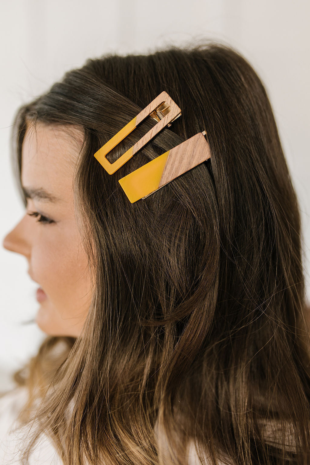Womens - Two Tone Hair Clip Set In Yellow