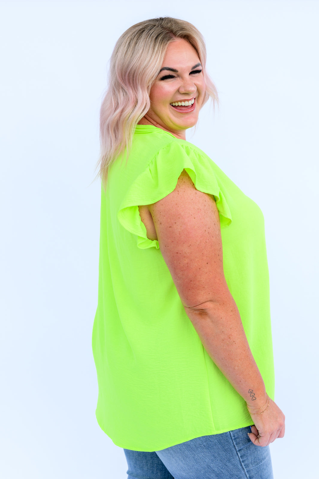 Womens - Under Neon Lights Ruffle Sleeve Top