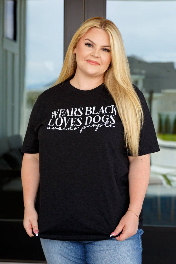 Womens - Wears Black, Loves Dogs Graphic Tee In Heather Black