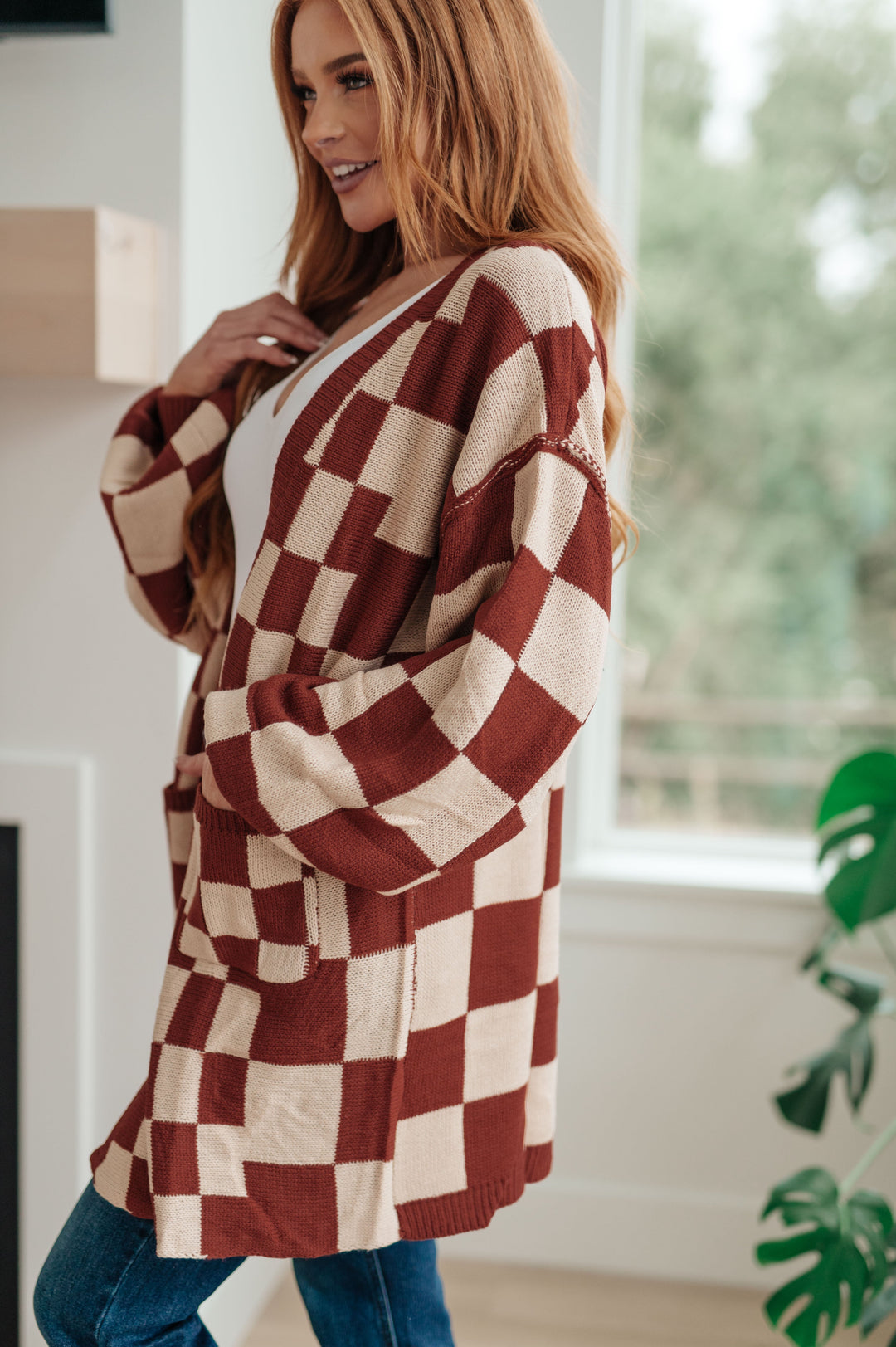 Womens - When I See You Again Checkered Cardigan
